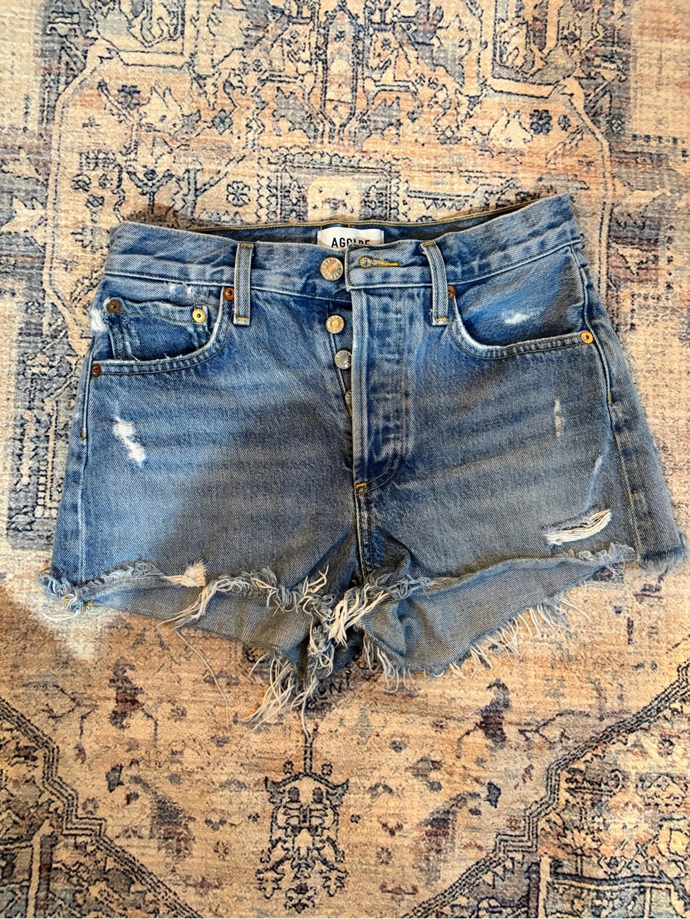 Agolde Blue Distressed Cutoff Denim Shorts